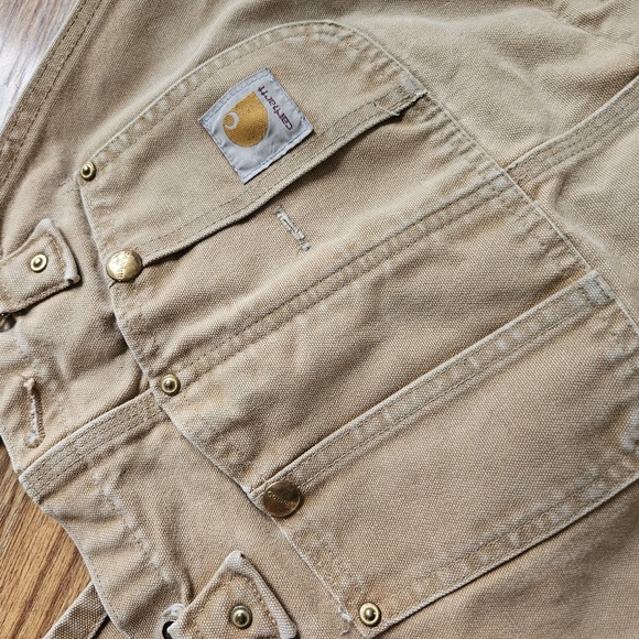 Vintage Carhartt Duck Quilt Lined Well Worn In Bib Overall Double Knee 48x32 - Picture 9 of 16